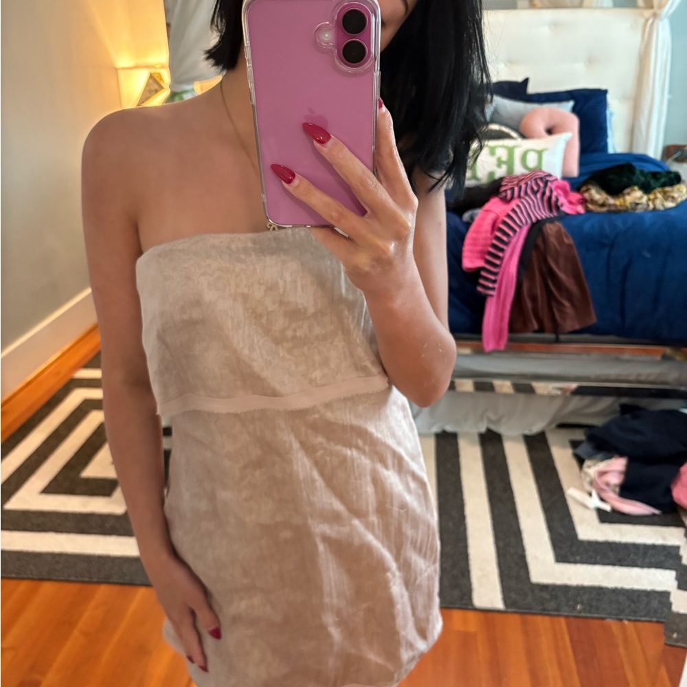 BCBG Strapless Beige Mini Dress